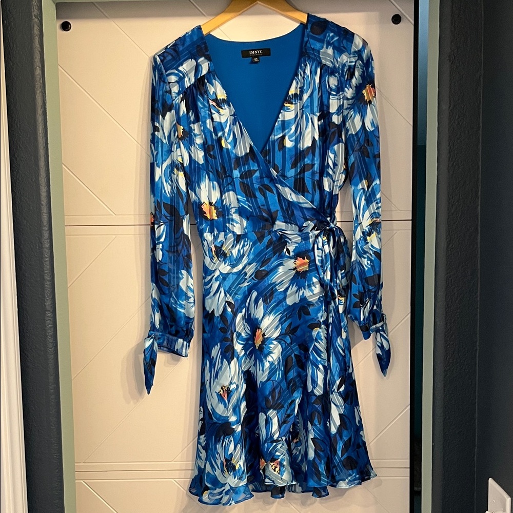 IMNYC Isaac Mizrahi Blue Floral Long Sleeve Dress